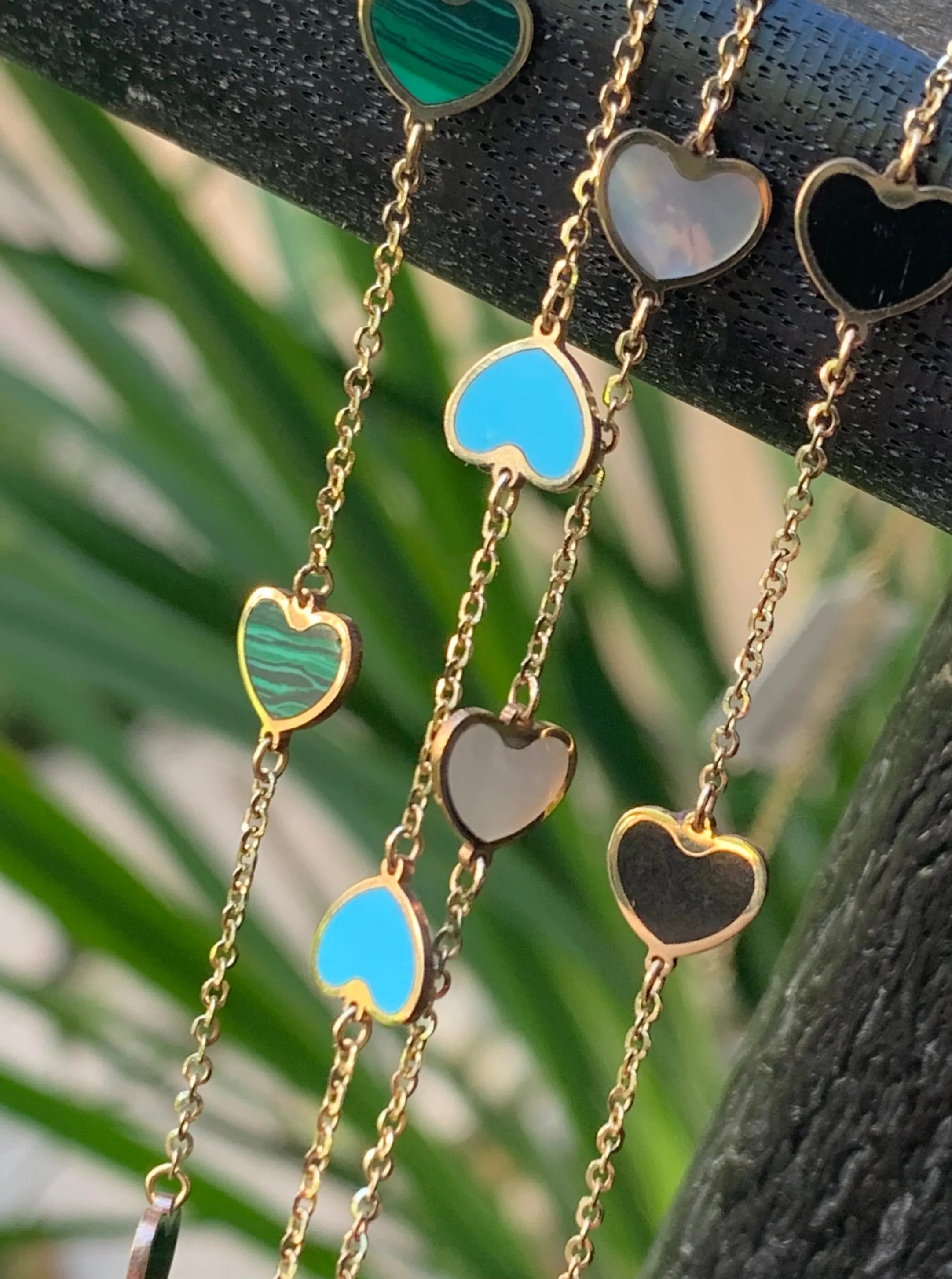 Mini Heart Station Necklace/Malachite