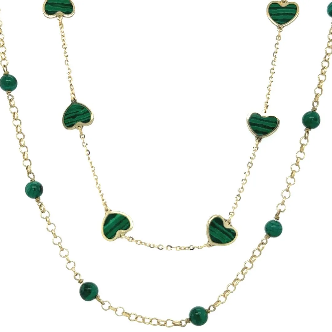 Mini Heart Station Necklace/Malachite