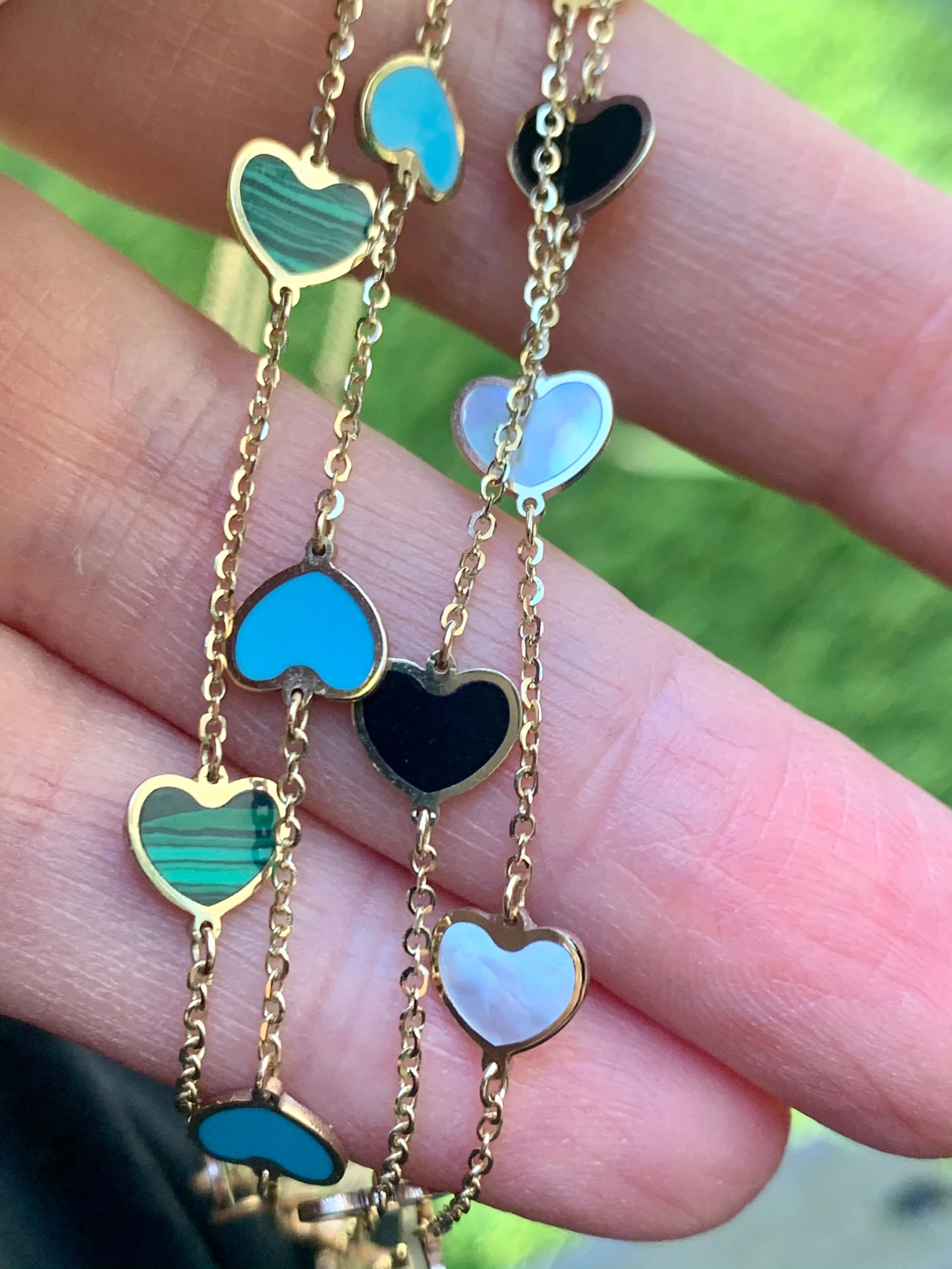 Mini Heart Station Necklace/Malachite