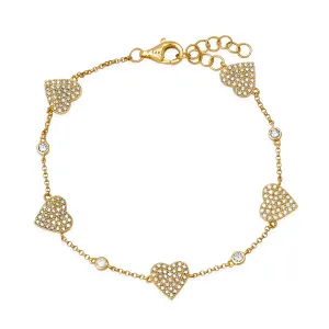 Mini or Medium Bezel & Pave Diamond Heart Bracelet