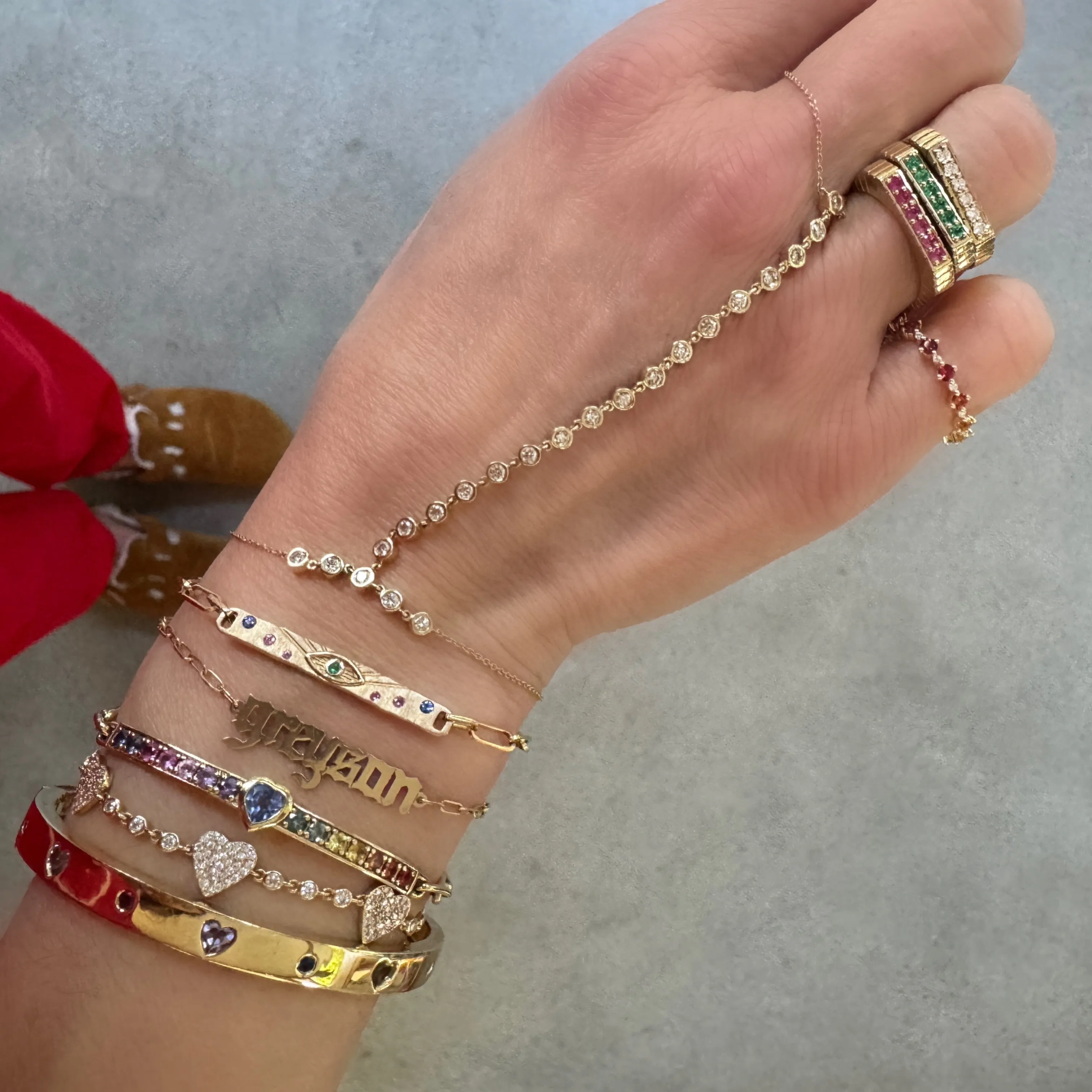 Mini or Medium Bezel & Pave Diamond Heart Bracelet