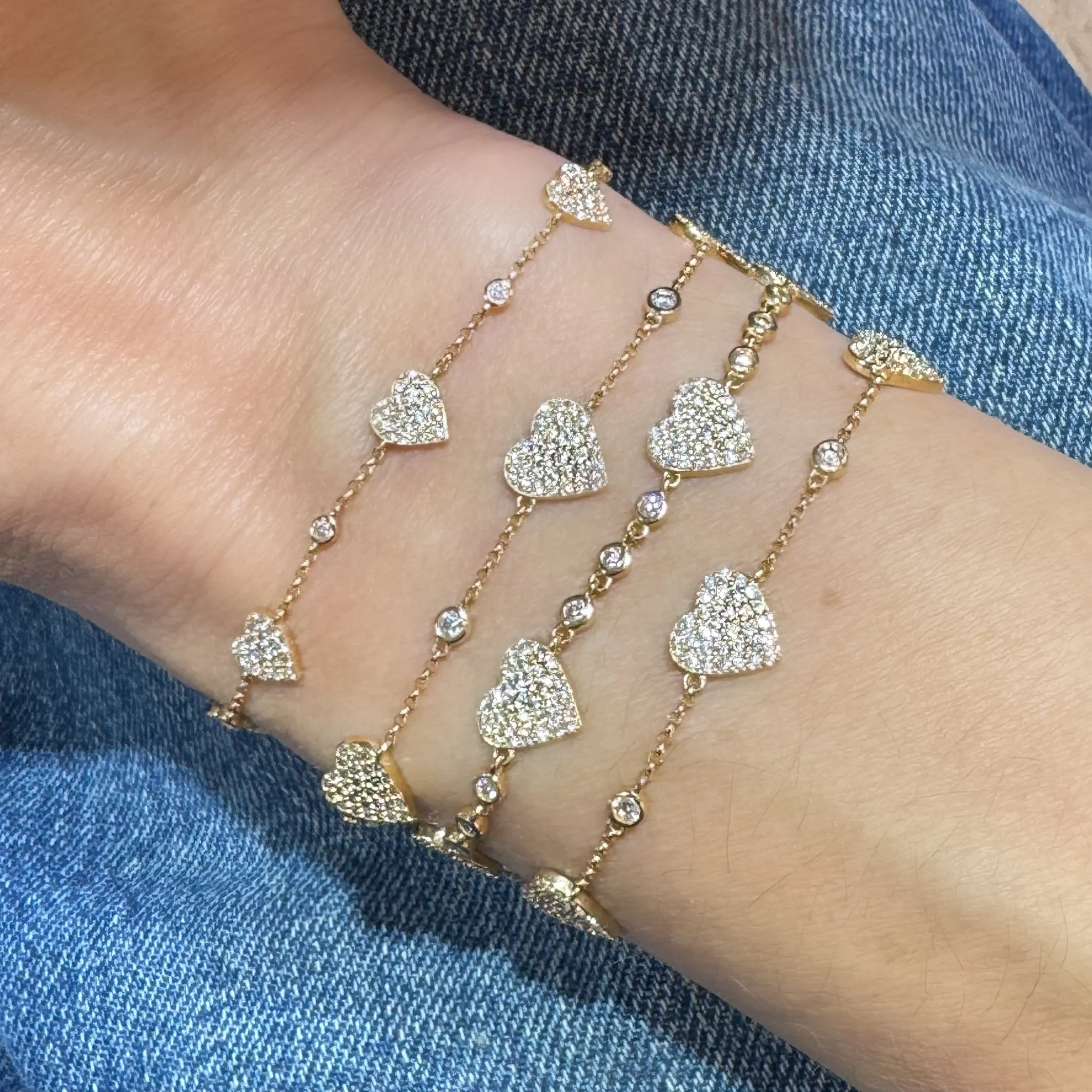 Mini or Medium Bezel & Pave Diamond Heart Bracelet