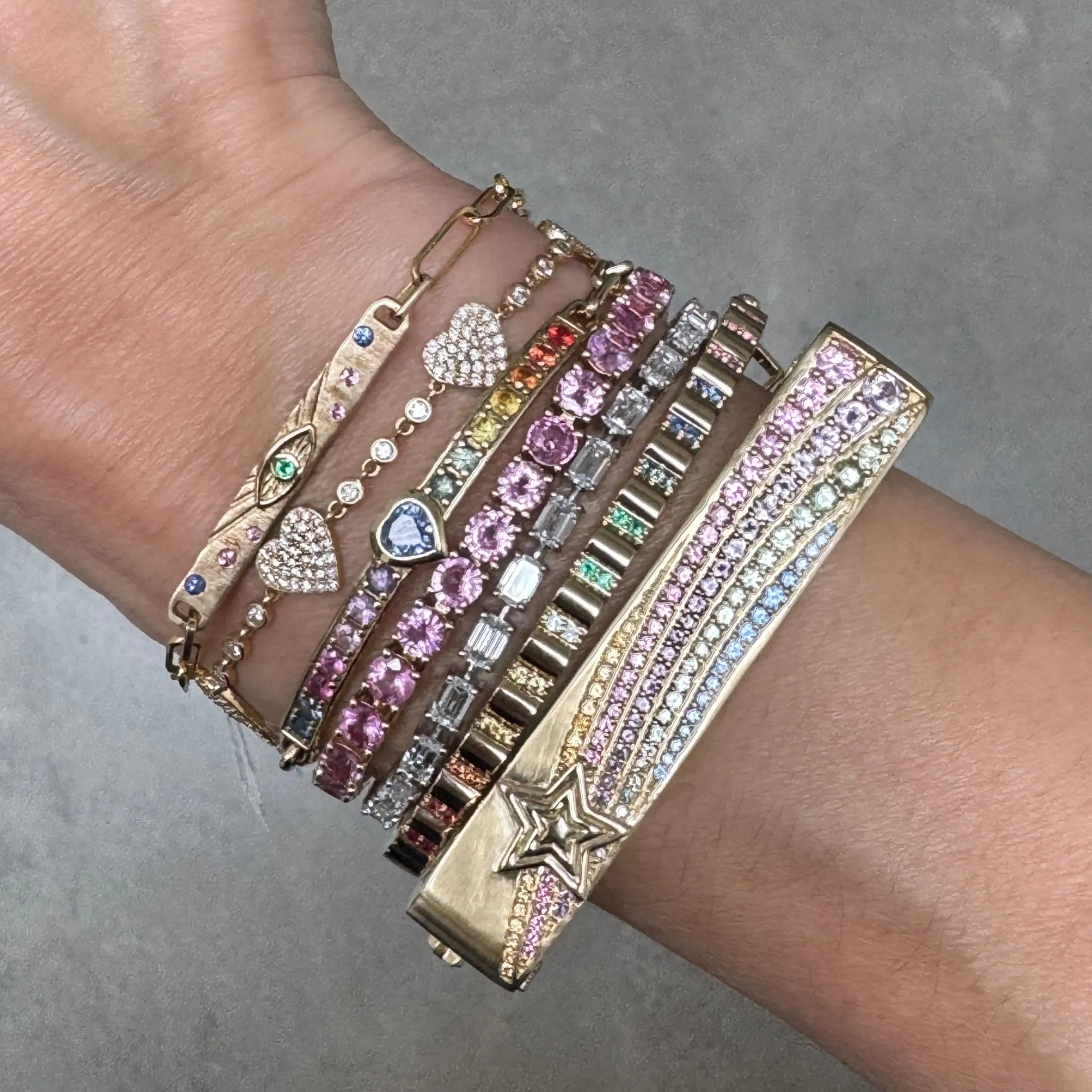 Mini or Medium Bezel & Pave Diamond Heart Bracelet