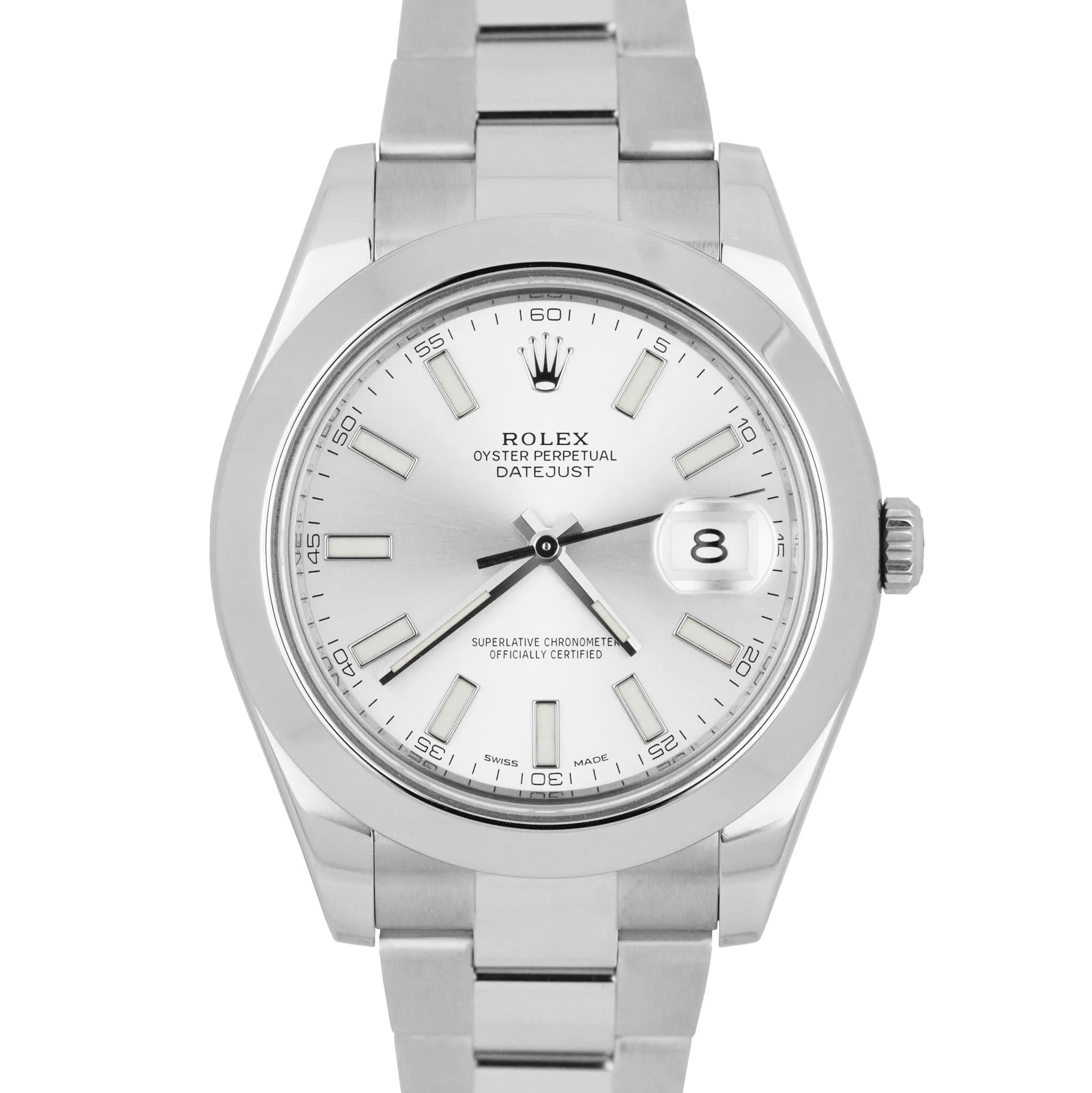 MINT 2016 Rolex DateJust II 41mm 116300 Silver Smooth Stainless Oyster Watch
