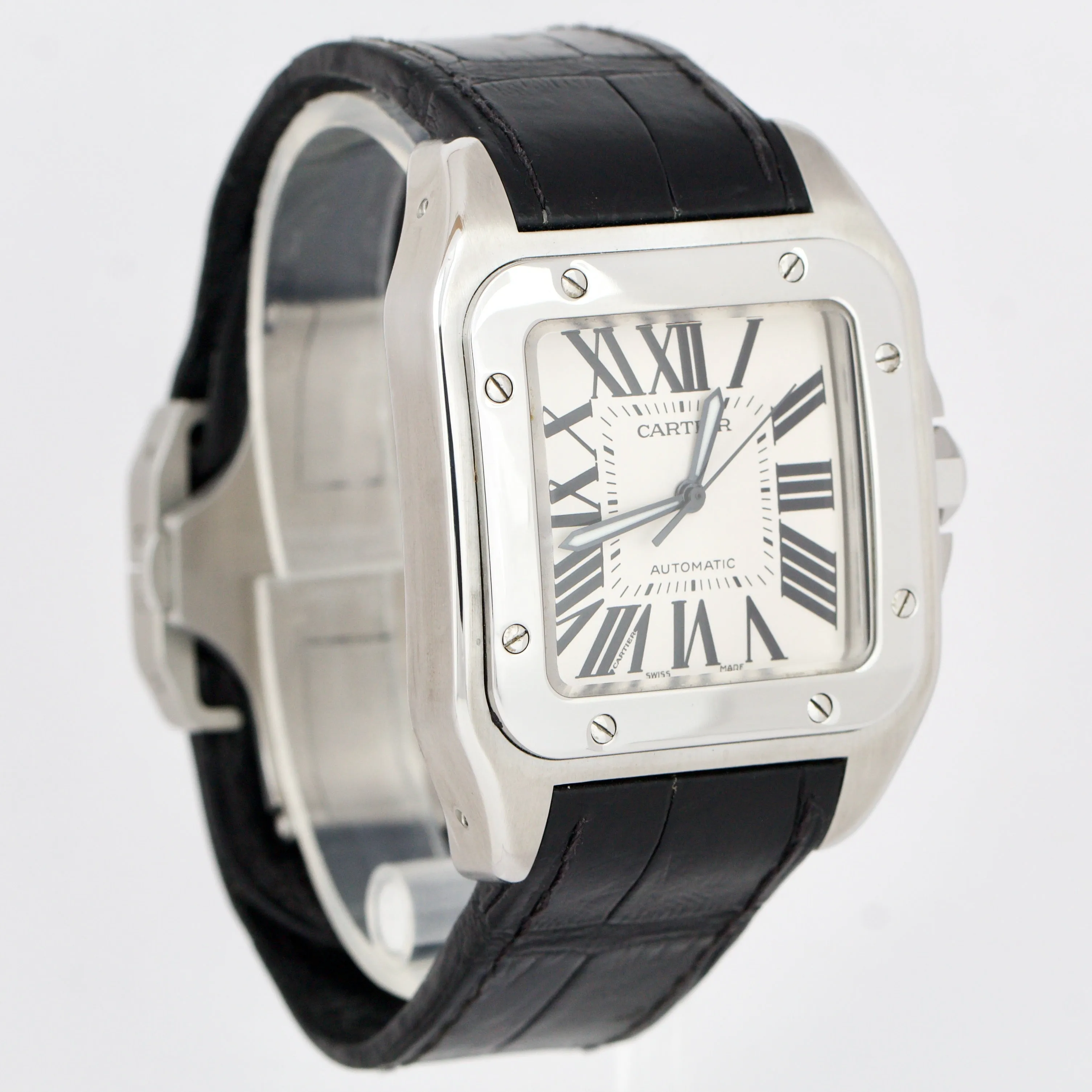 MINT Cartier Santos 100 XL 38mm Stainless Steel White Watch 2656 / W20073X8