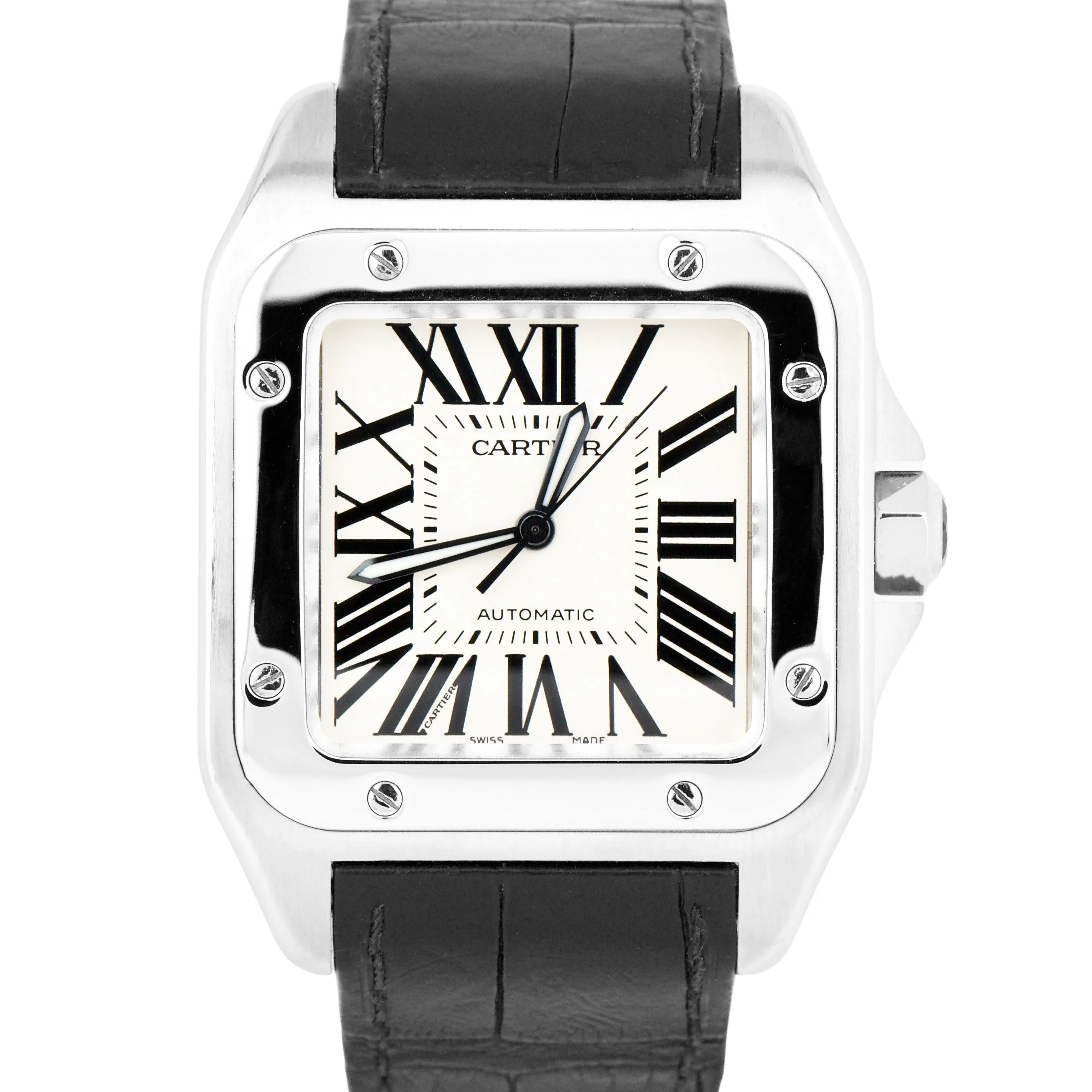 MINT Cartier Santos 100 XL 38mm Stainless Steel White Watch 2656 / W20073X8