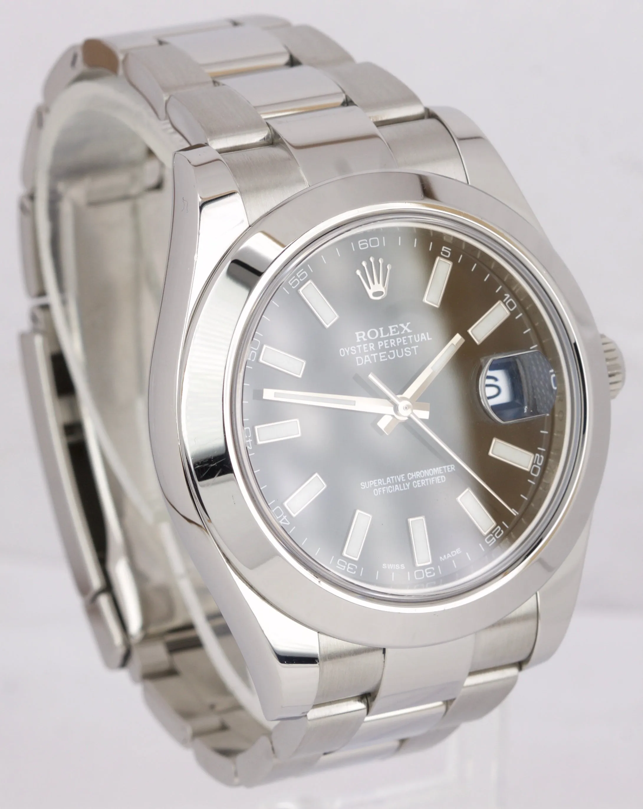 MINT Rolex DateJust II 41mm Black Smooth Bezel Stainless Steel Watch 116300