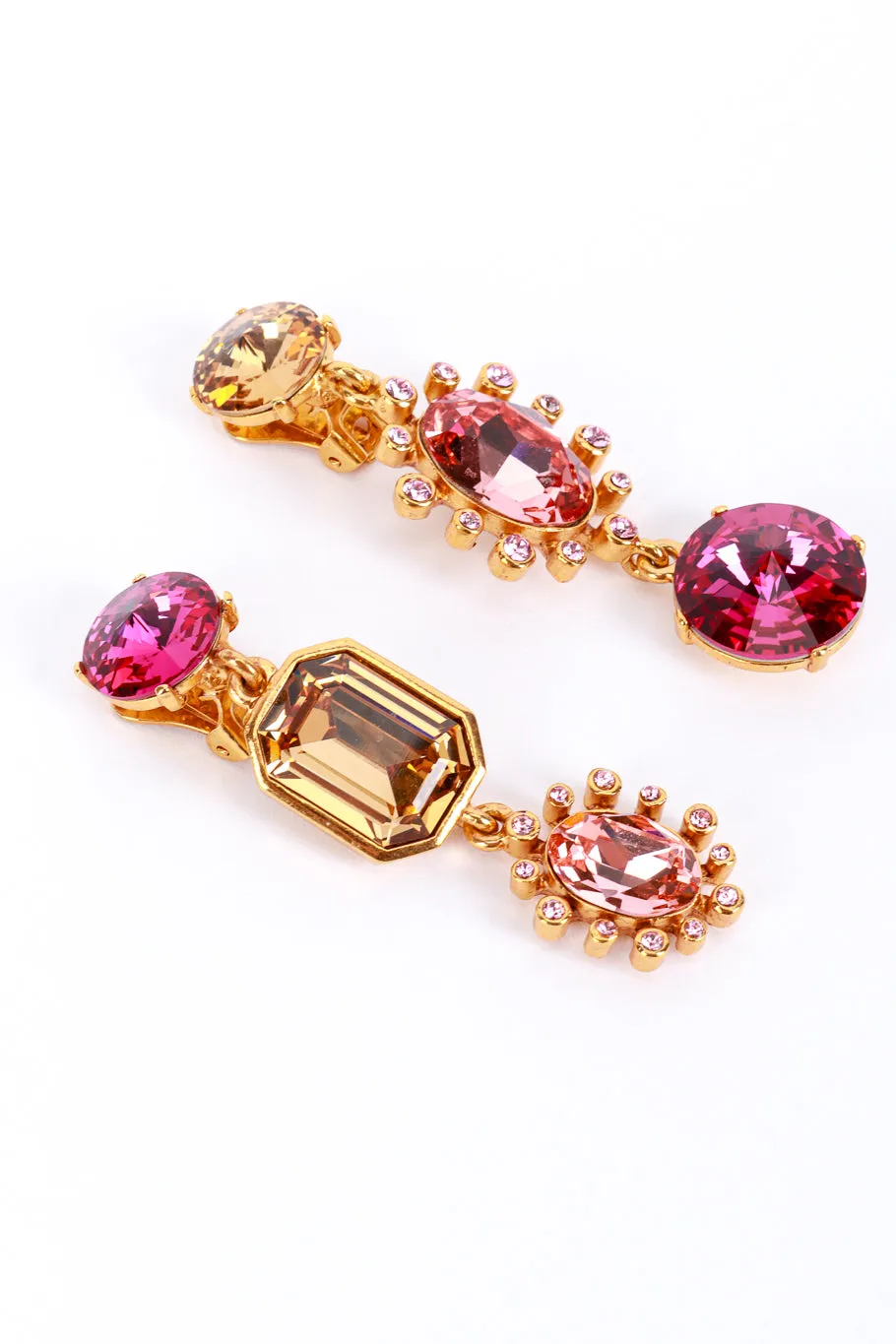 Mismatched Pink Crystal Drop Earrings