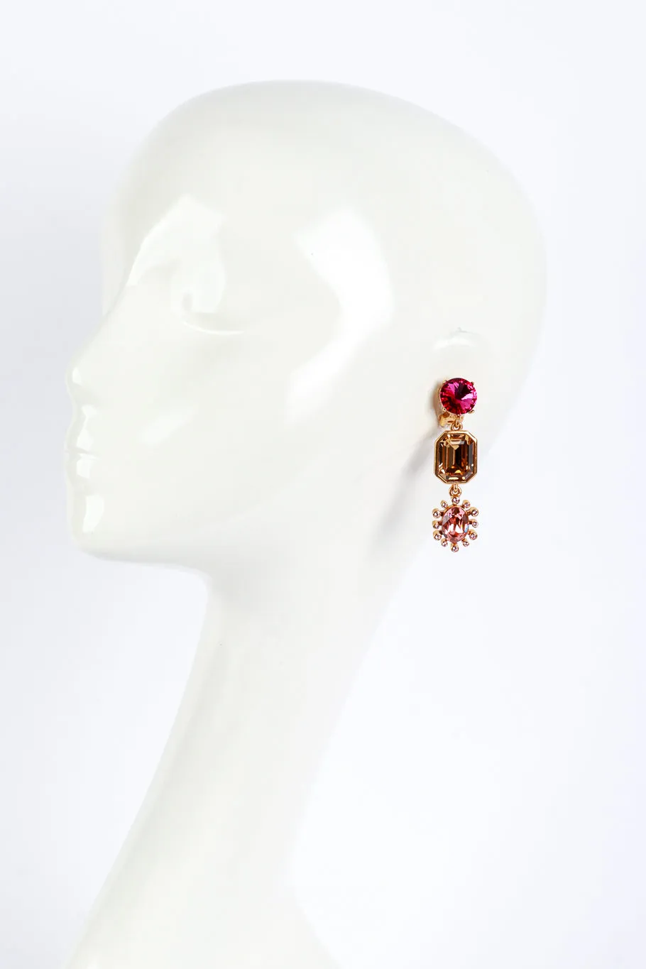 Mismatched Pink Crystal Drop Earrings