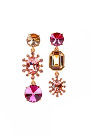 Mismatched Pink Crystal Drop Earrings