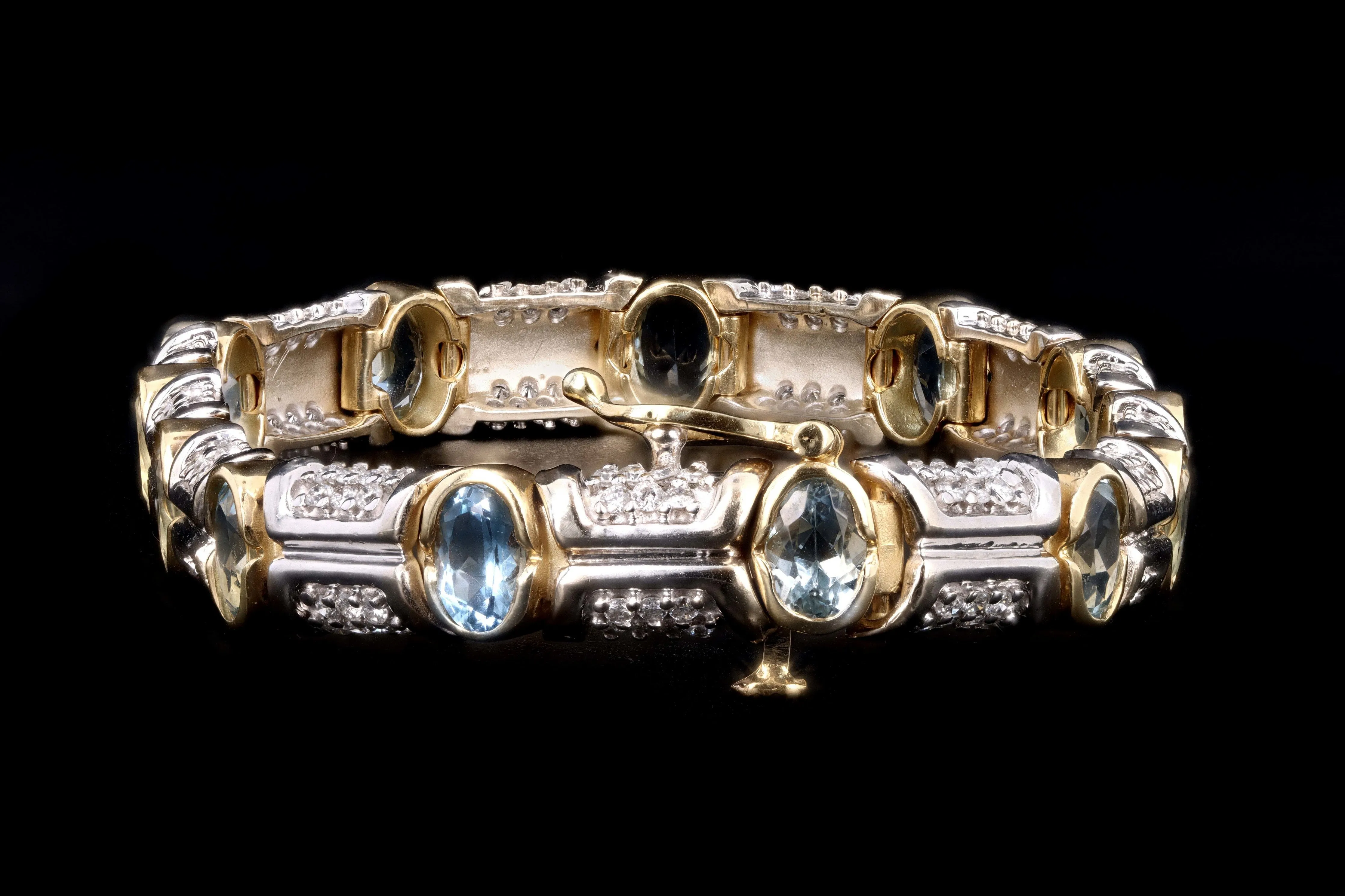 Modern 14K Gold Aquamarine & Diamond Bracelet