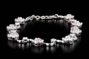 Modern 14K White Gold 3 Carat Round Brilliant Diamond Flower Bracelet