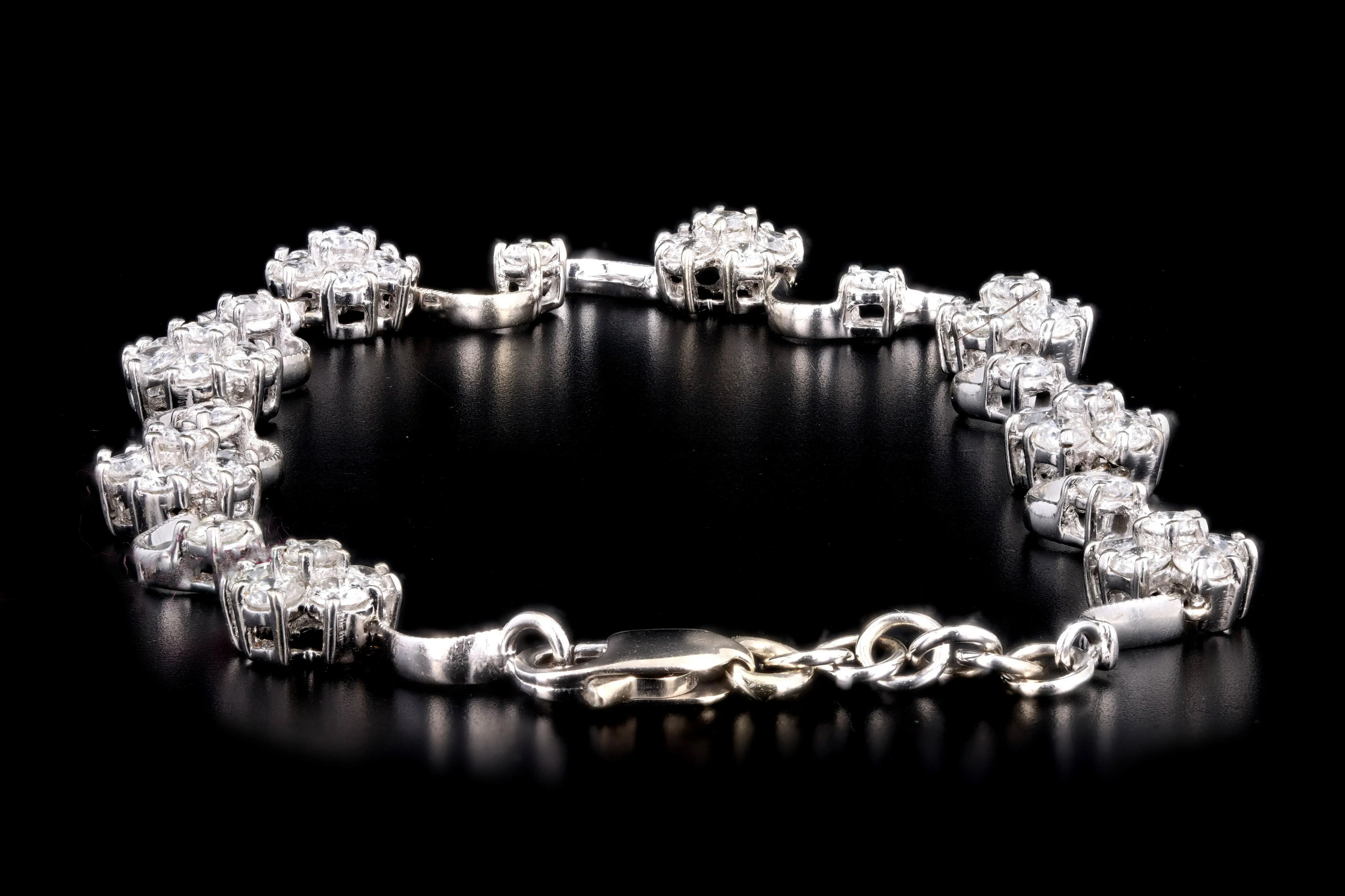 Modern 14K White Gold 3 Carat Round Brilliant Diamond Flower Bracelet