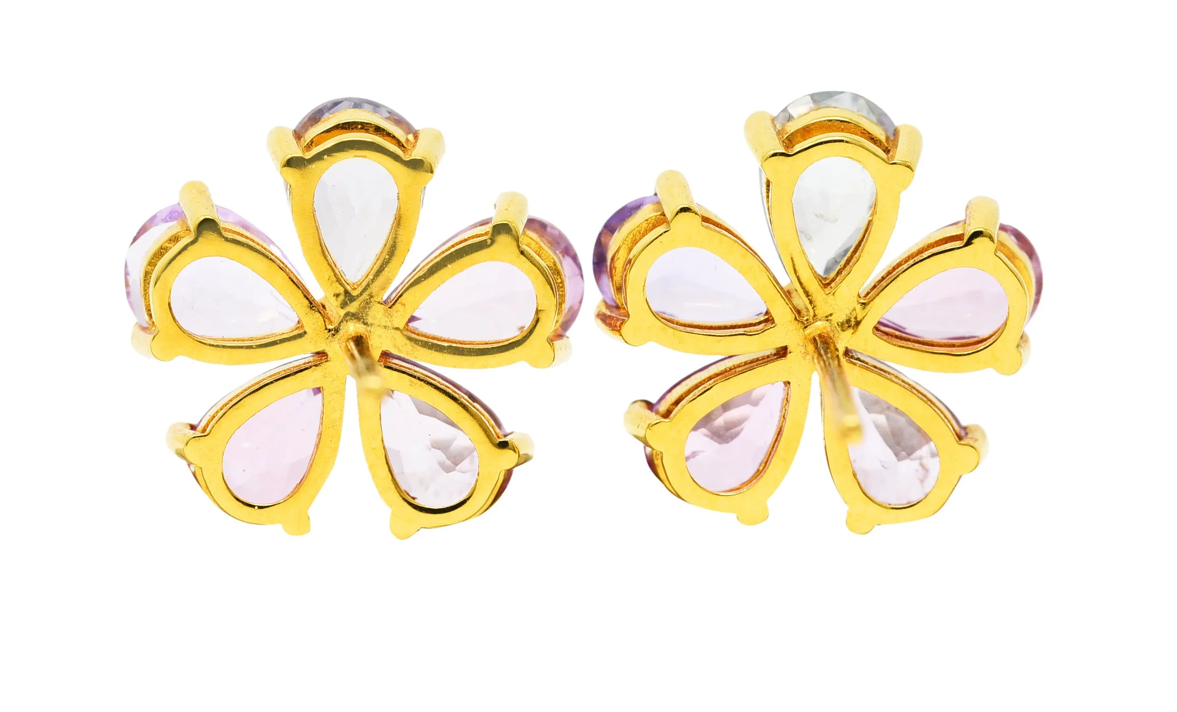 Modern 3.84 CTW Diamond Pear Cut Sapphires 18 Karat Yellow Gold Pastel Flower Cluster Stud Earrings