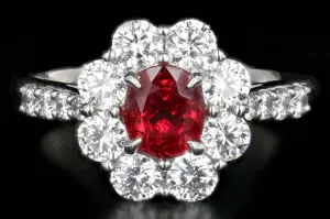 Modern Platinum 1.01 Carat Natural No Heat Ruby and 1 Carat Round Brilliant Diamond Ring GIA Certified