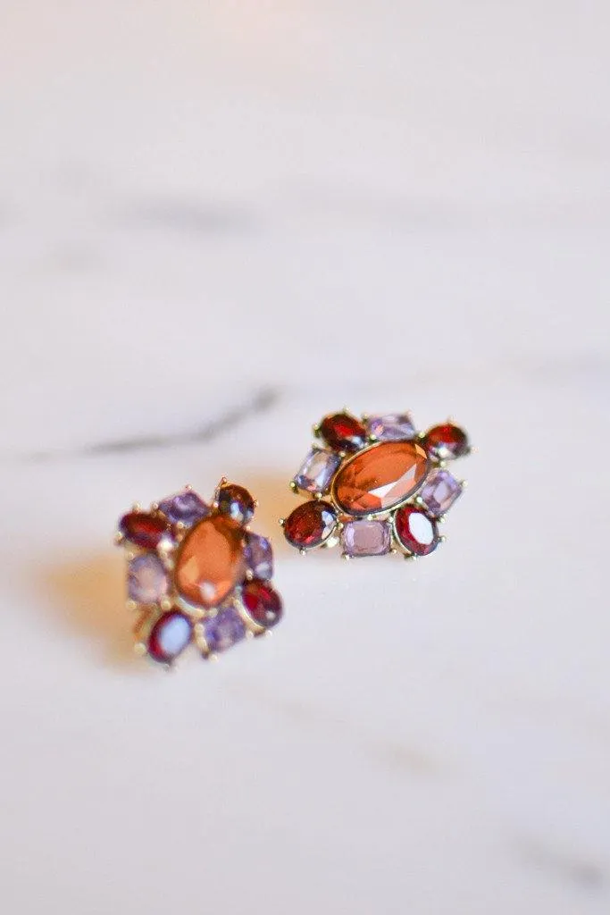 Monet Amethyst, Garnet, and Smokey Topaz Crystal Earrings