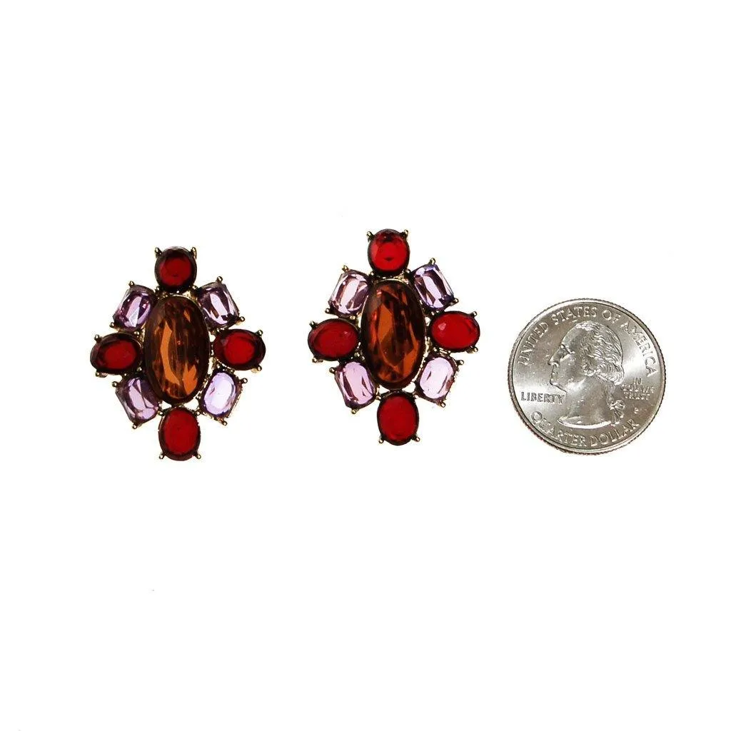 Monet Amethyst, Garnet, and Smokey Topaz Crystal Earrings