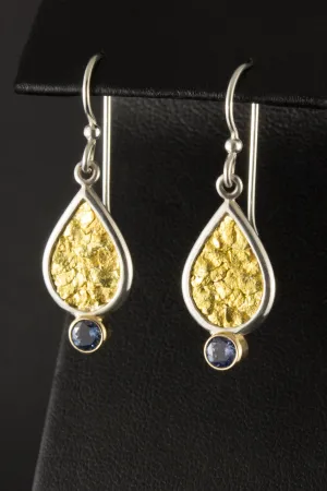 Montana Sapphire and Natural Gold Nugget Earrings