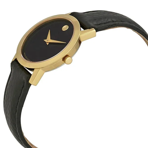 Movado Museum Classic Black Leather Black Dial Quartz Watch for Ladies - 606088
