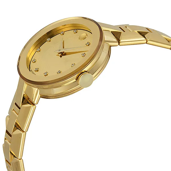 Movado Sapphire Golden Stainless Steel Champagne Dial Quartz Watch for Ladies- 0606816