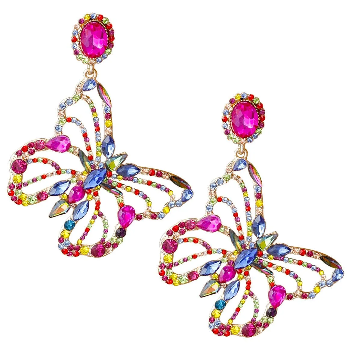 Multi Rhinestone Butterfly Earrings