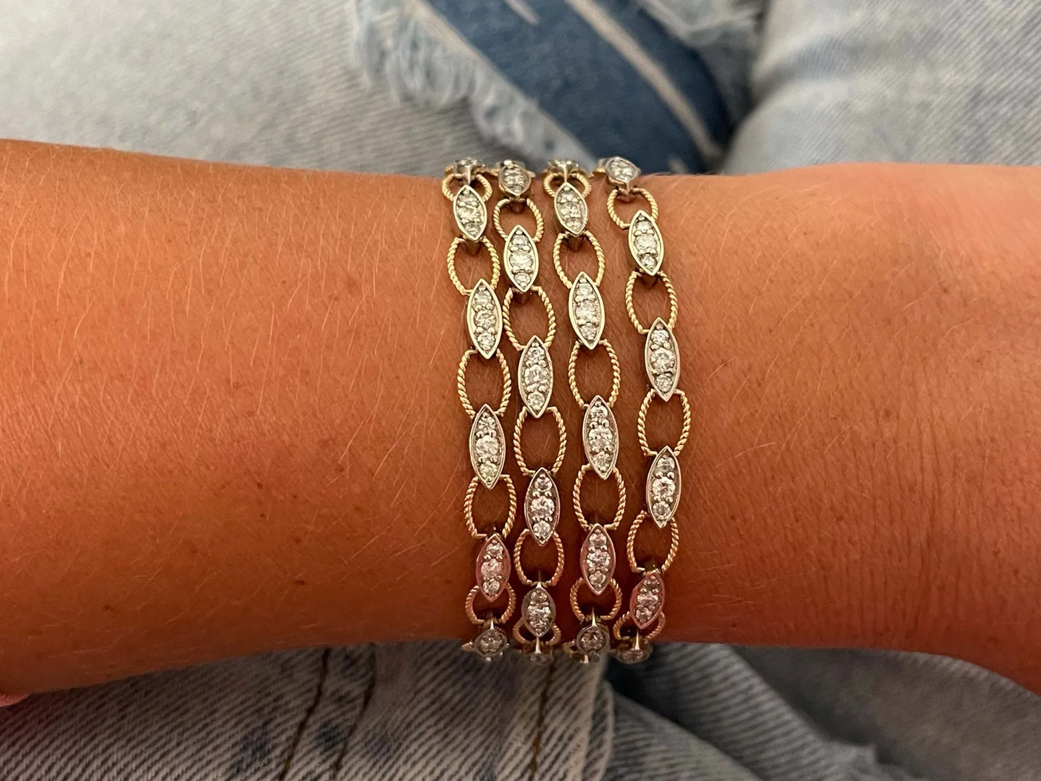 Multi Strand Diamond Link Bracelet in 18k Rose and White Gold