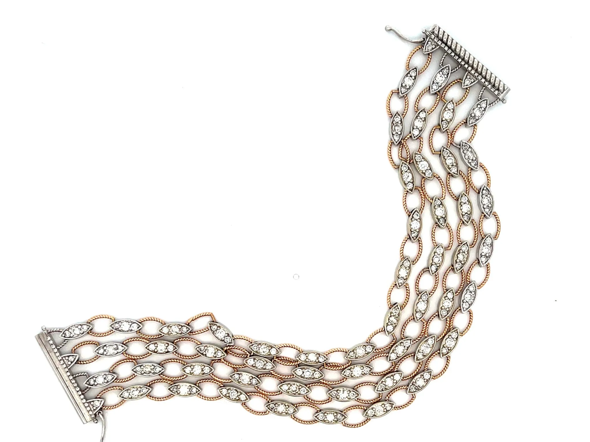 Multi Strand Diamond Link Bracelet in 18k Rose and White Gold