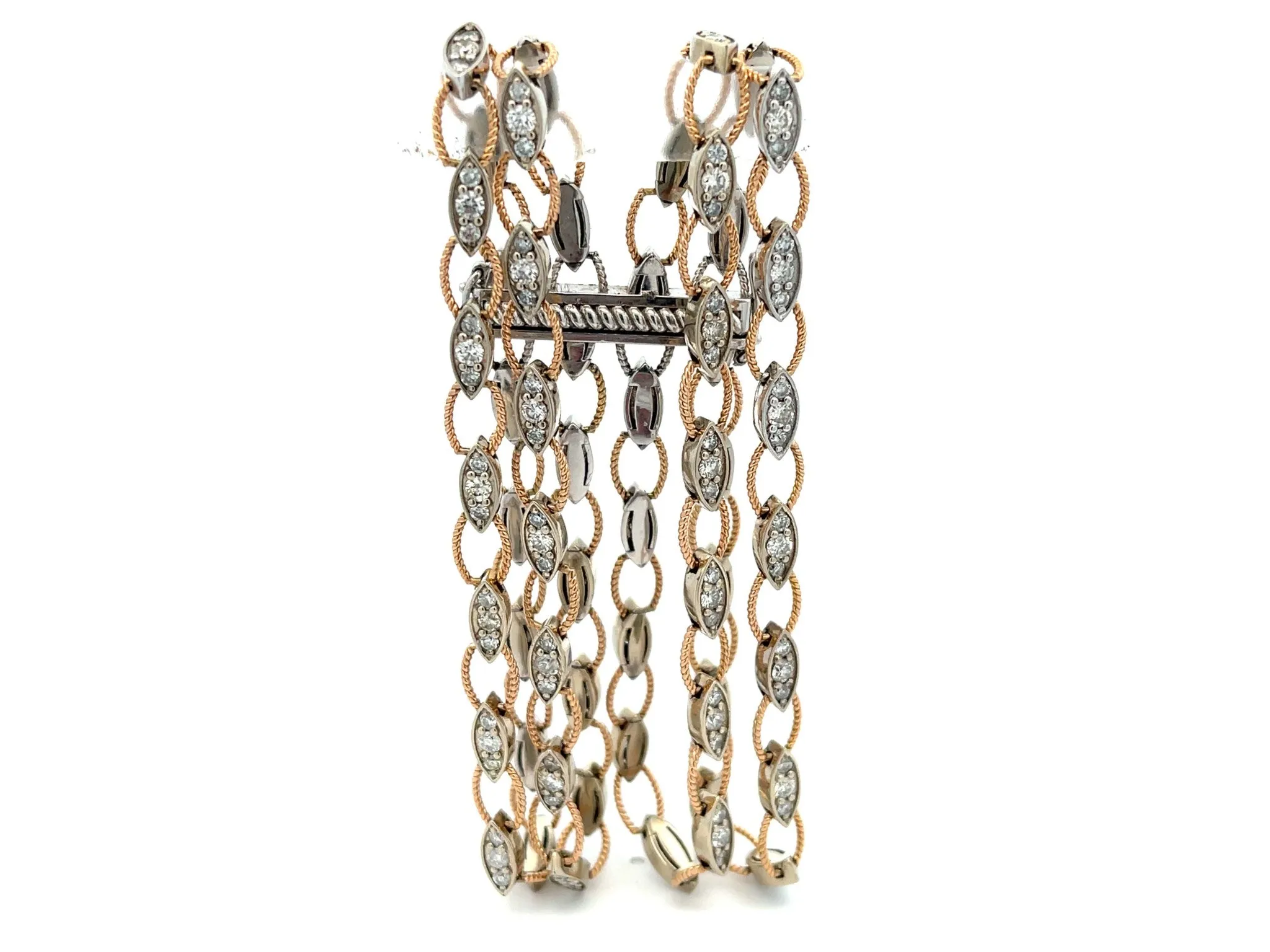 Multi Strand Diamond Link Bracelet in 18k Rose and White Gold