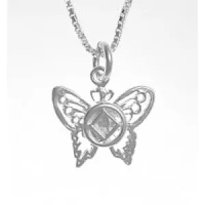 NA Symbol Butterfly Pendant with Box Chain Sterling Silver Necklace