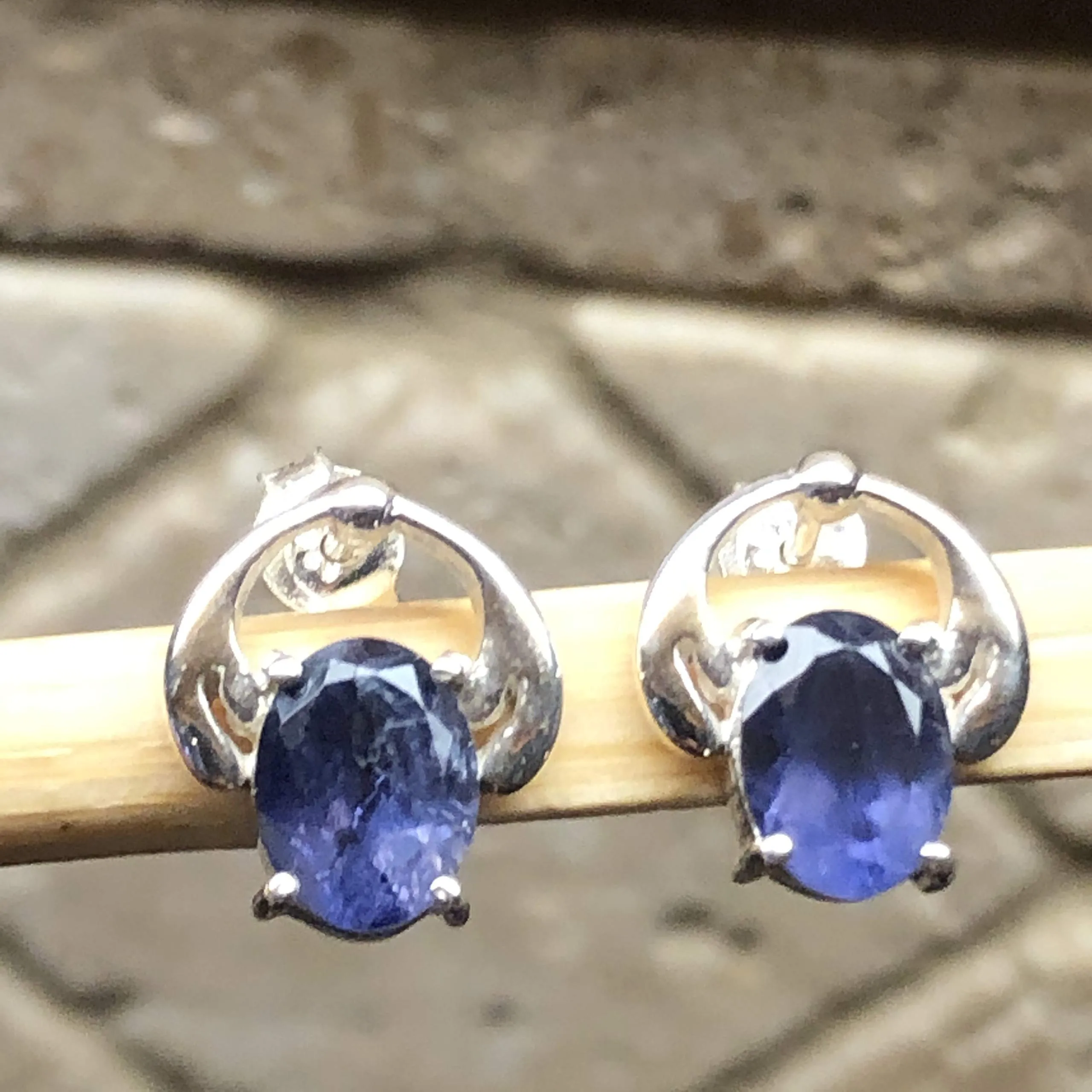 Natural 2ct Iolite 925 Solid Sterling Silver Earrings 11mm