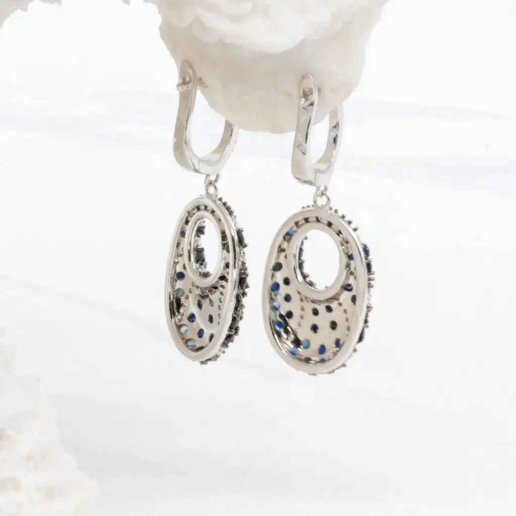 Natural Blue Sapphire Drop Earrings – 925 Sterling Silver Vintage Fine Jewelry