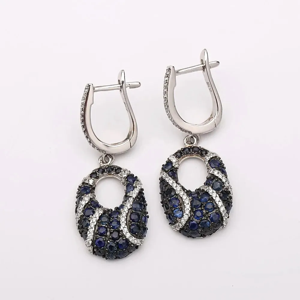 Natural Blue Sapphire Drop Earrings – 925 Sterling Silver Vintage Fine Jewelry