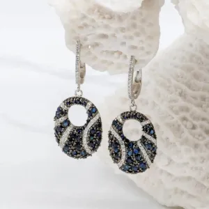 Natural Blue Sapphire Drop Earrings – 925 Sterling Silver Vintage Fine Jewelry