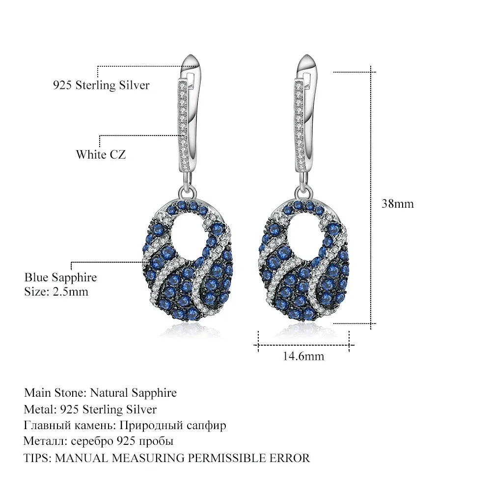 Natural Blue Sapphire Drop Earrings – 925 Sterling Silver Vintage Fine Jewelry