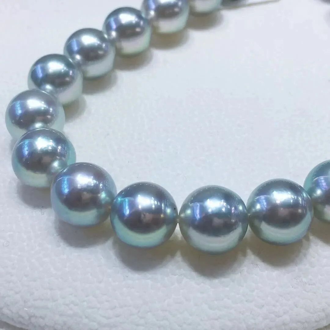 Natural-Color | 10.5-11.0 mm Japanese Silver-Blue Akoya Pearl Necklace - PSL Certificate