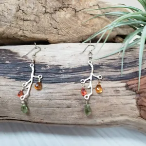 Natural Faceted Multicolor Sapphire Sterling Silver branch earrings