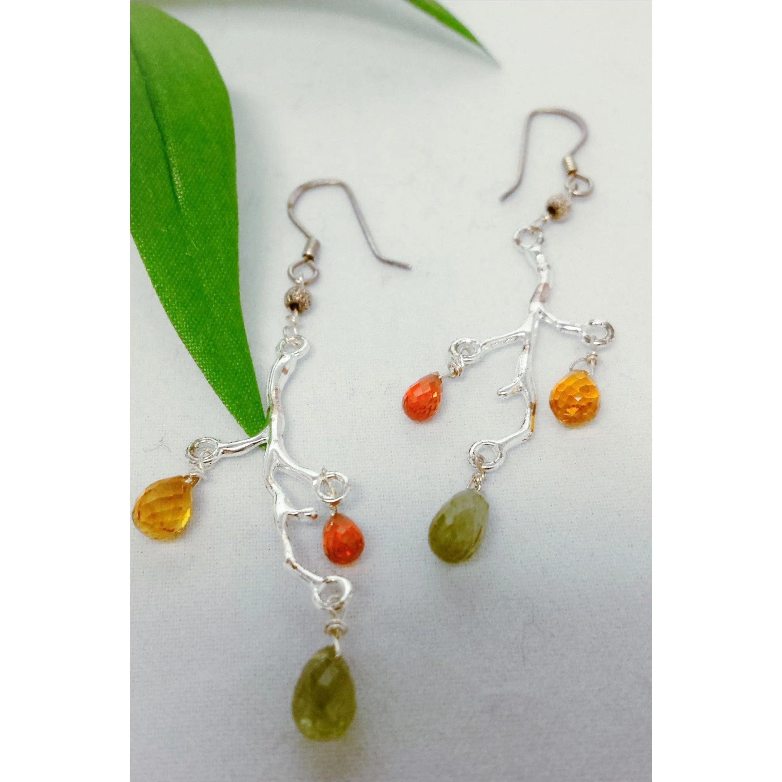 Natural Faceted Multicolor Sapphire Sterling Silver branch earrings