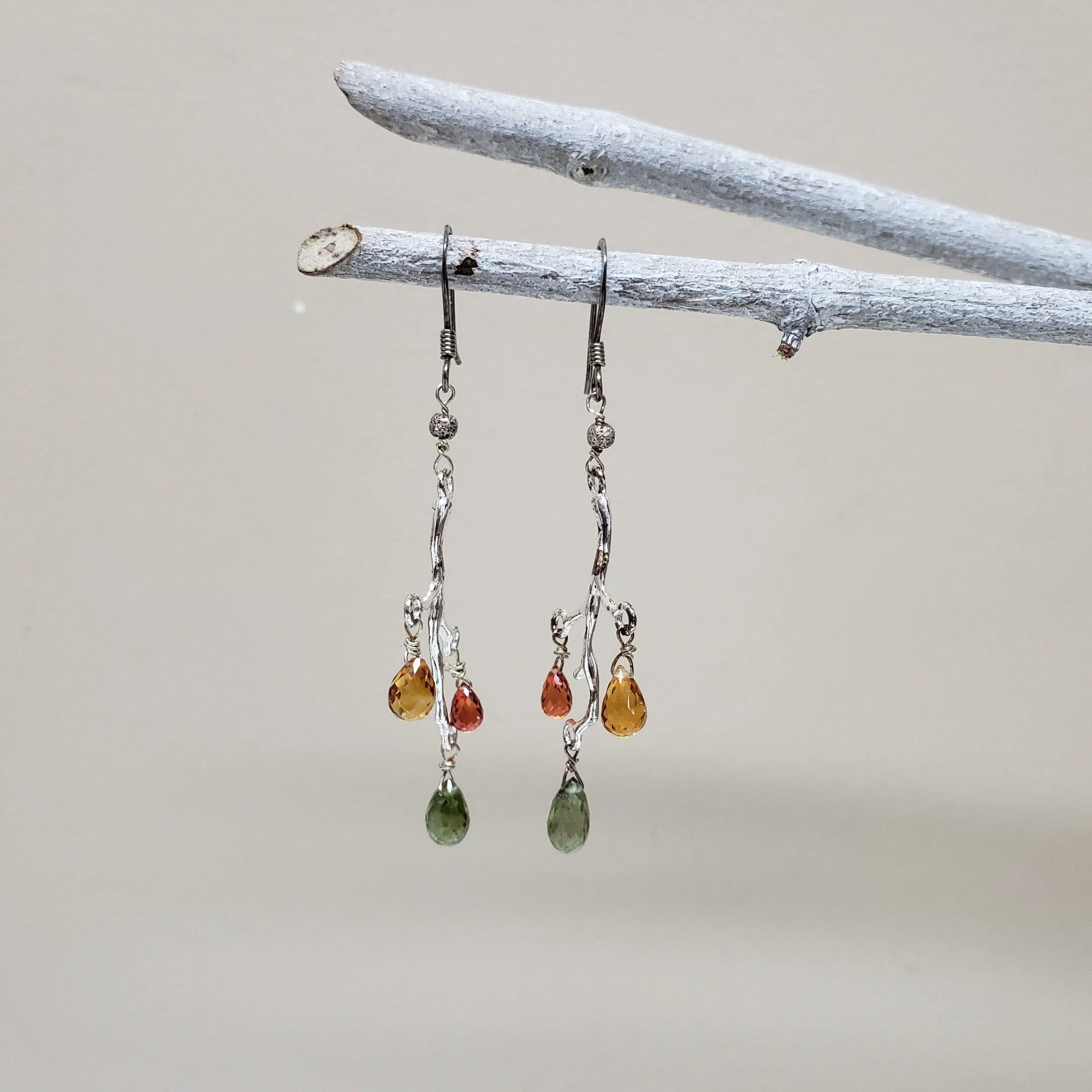 Natural Faceted Multicolor Sapphire Sterling Silver branch earrings