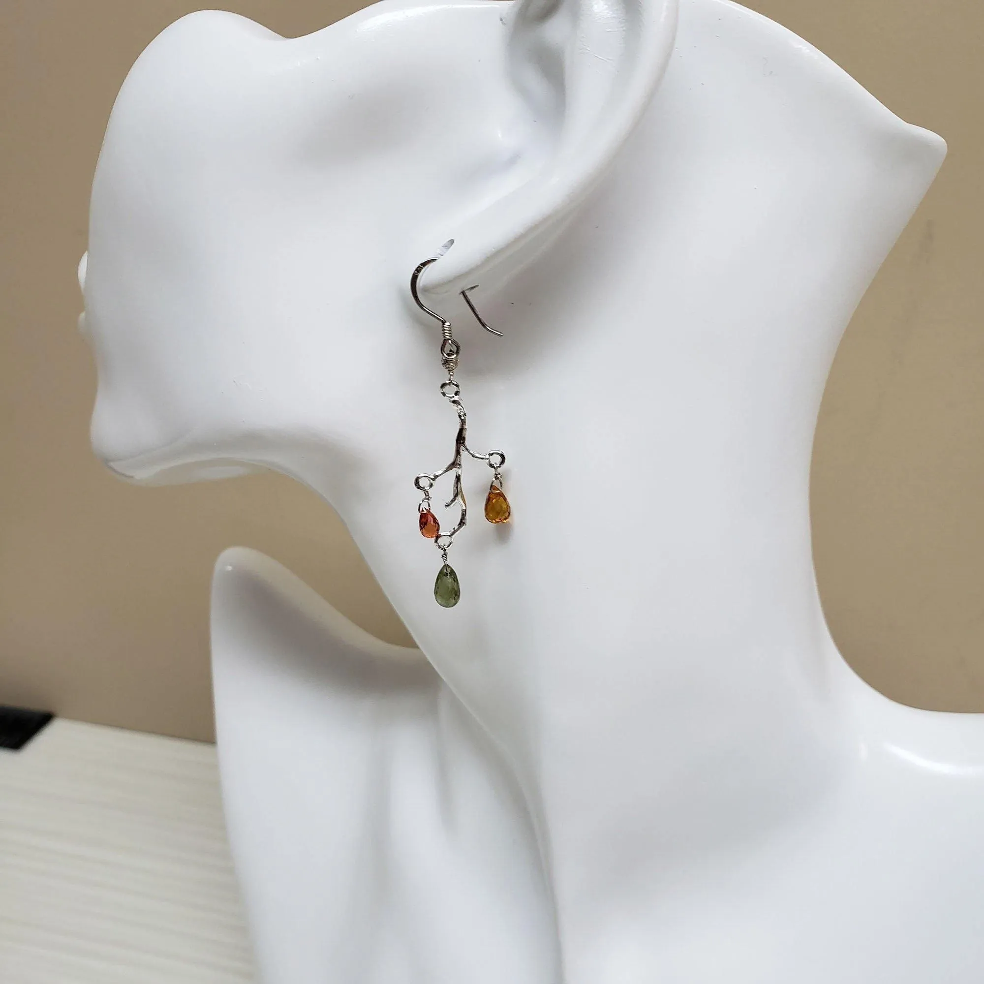 Natural Faceted Multicolor Sapphire Sterling Silver branch earrings