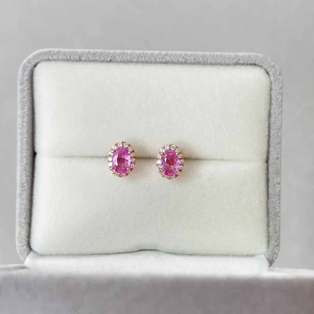 Natural Pink Sapphire Earring 925 sterling sliver Halo setting with Certificated