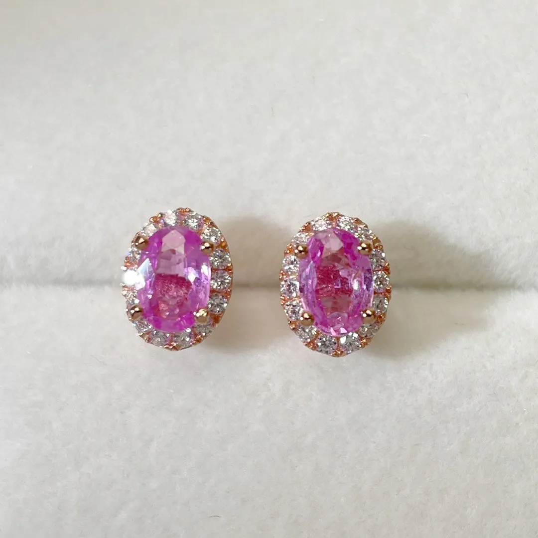 Natural Pink Sapphire Earring 925 sterling sliver Halo setting with Certificated