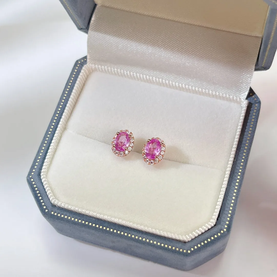 Natural Pink Sapphire Earring 925 sterling sliver Halo setting with Certificated