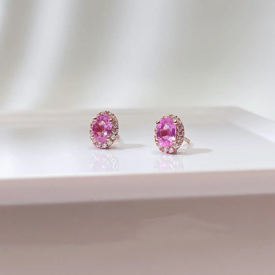 Natural Pink Sapphire Earring 925 sterling sliver Halo setting with Certificated