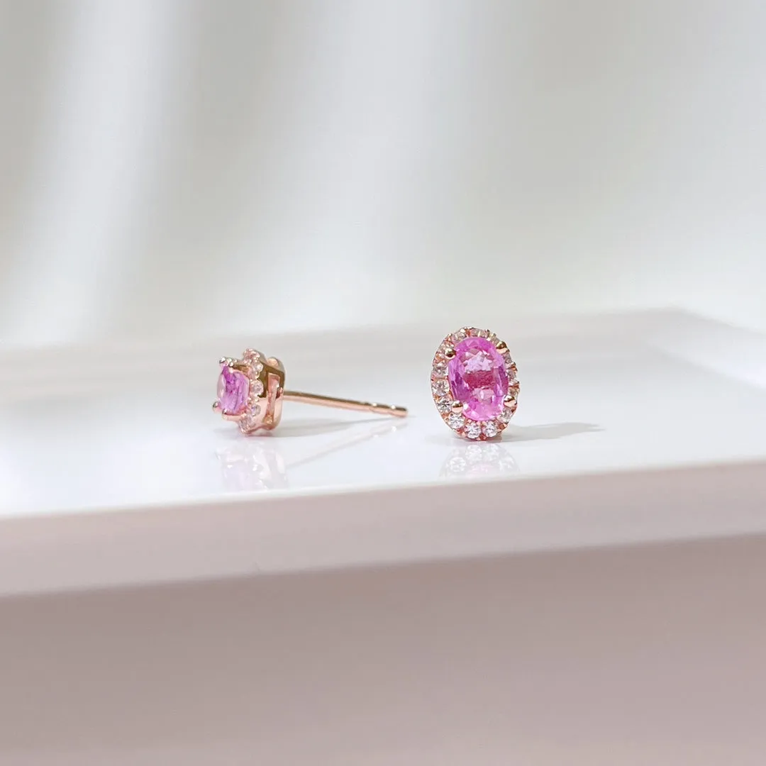 Natural Pink Sapphire Earring 925 sterling sliver Halo setting with Certificated