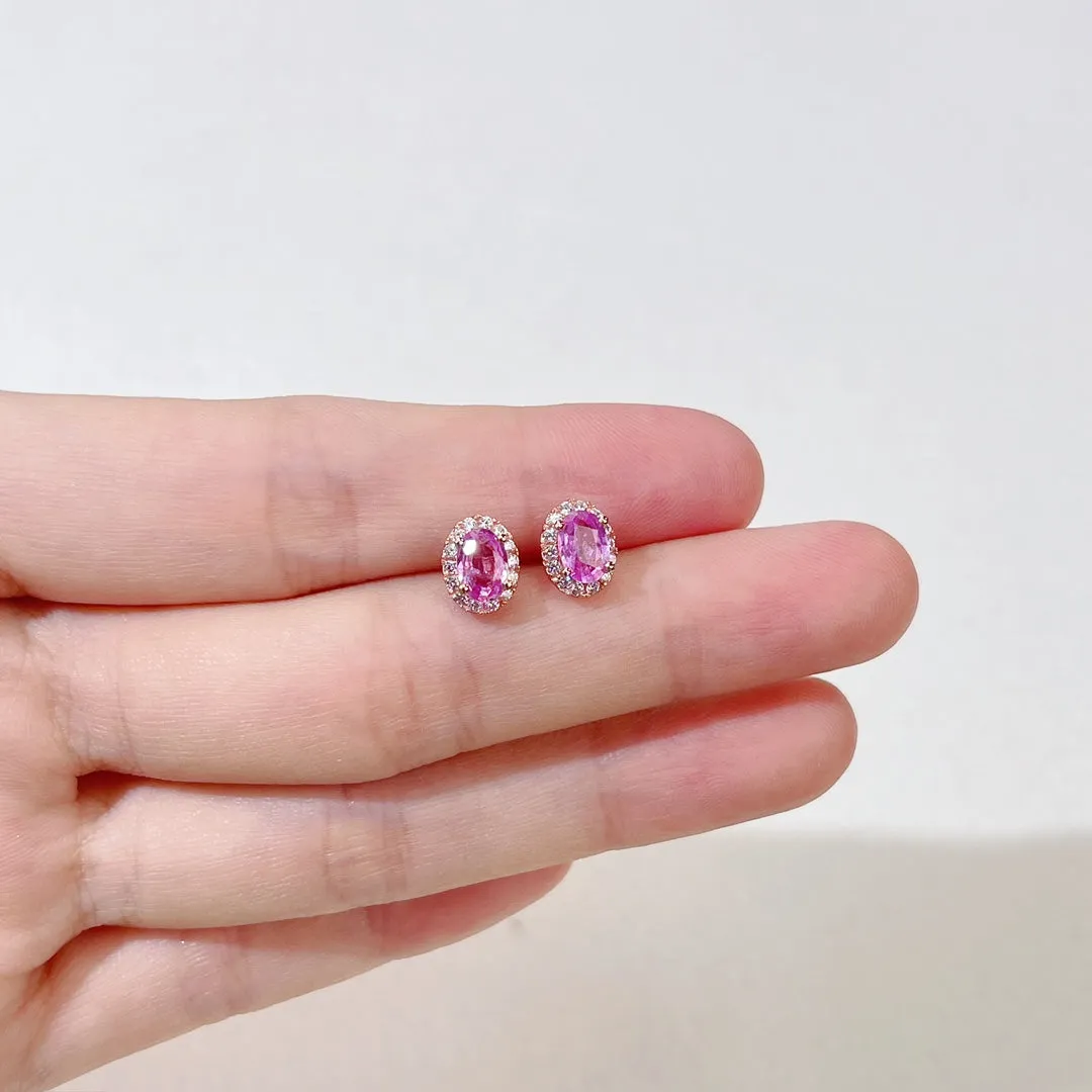 Natural Pink Sapphire Earring 925 sterling sliver Halo setting with Certificated