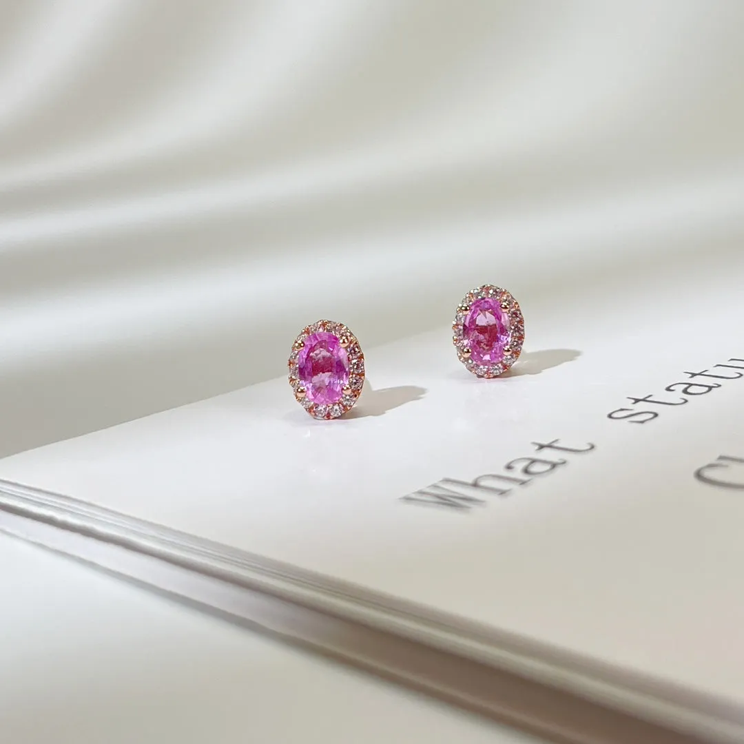 Natural Pink Sapphire Earring 925 sterling sliver Halo setting with Certificated