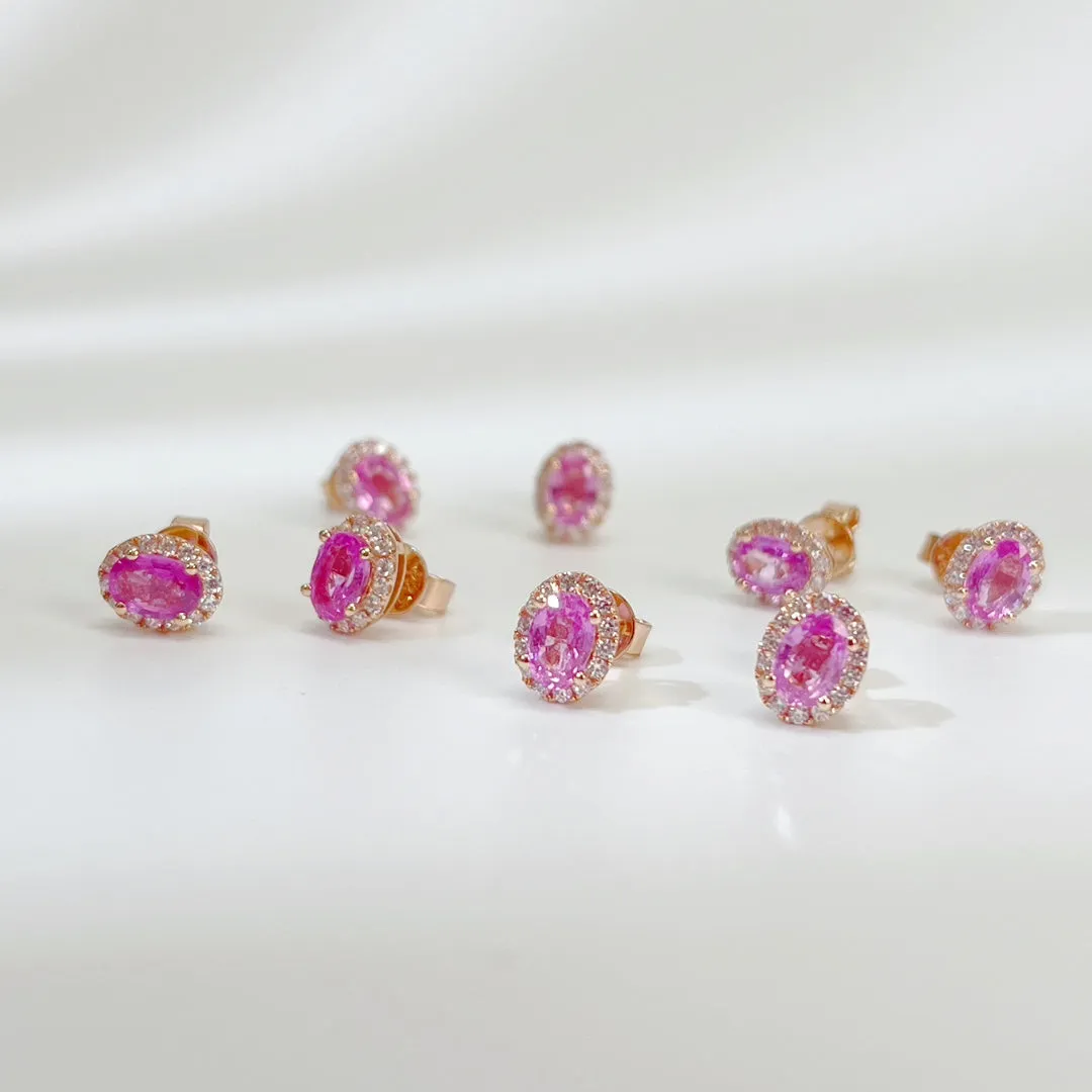 Natural Pink Sapphire Earring 925 sterling sliver Halo setting with Certificated