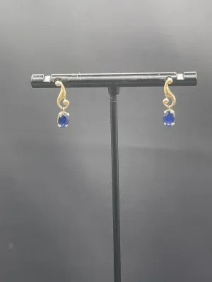 Natural Sapphire 14k Yellow Gold Dangle Earrings