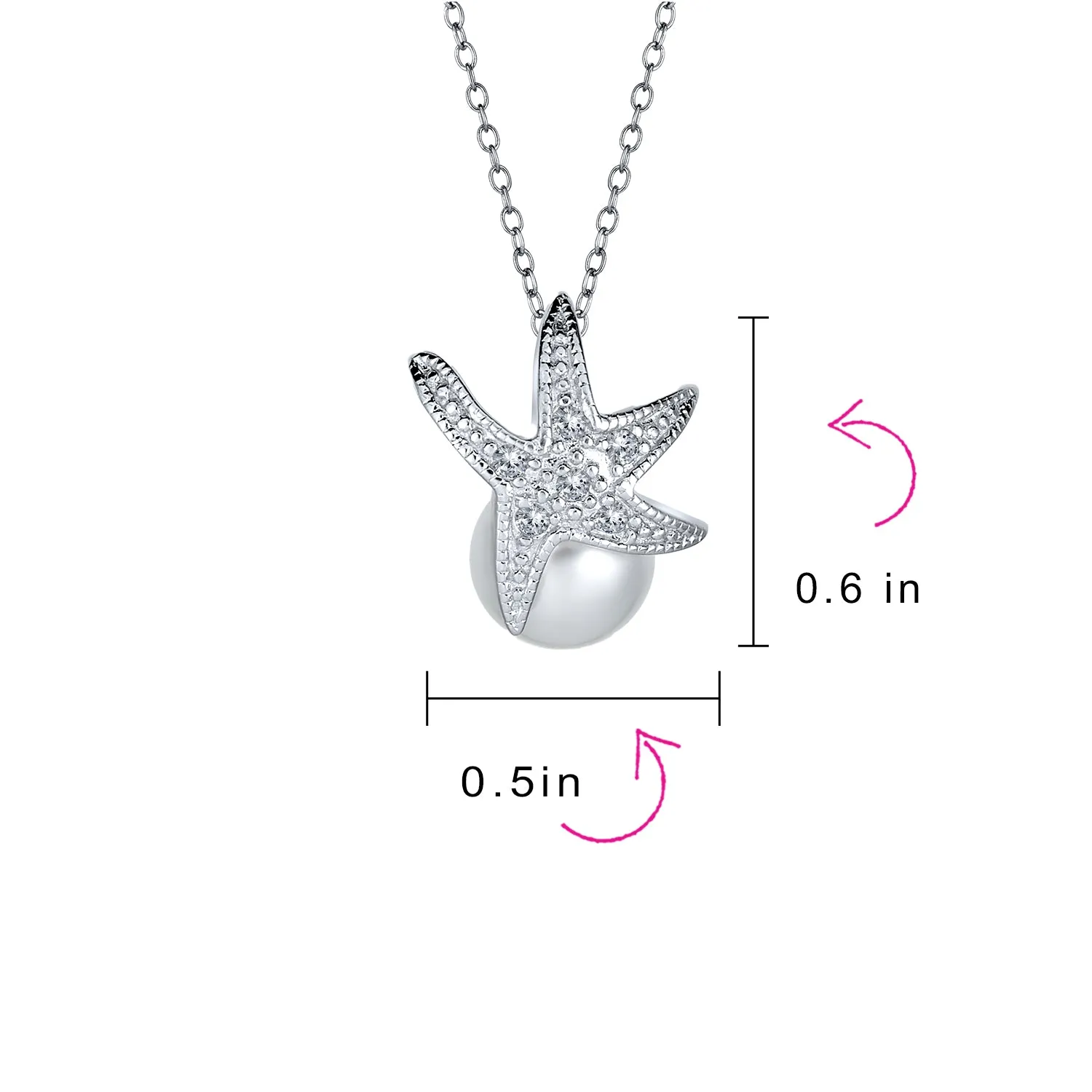 Nautical Simulated Pearl Pendant Necklace & Earrings Jewelry Set Sterling Silver