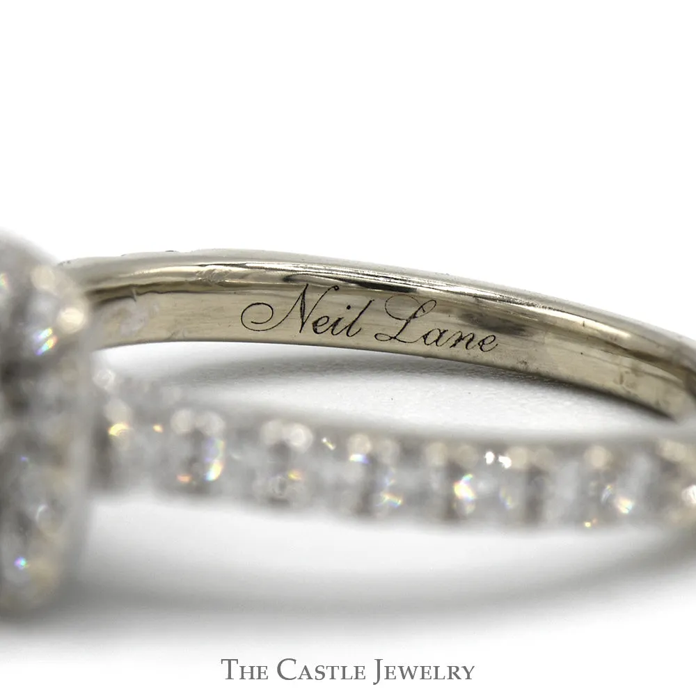Neil Lane 1.5cttw Cushion Cut Diamond Solitaire Designer Engagement Ring with Diamond Halo and Accented Sides in 14k White Gold